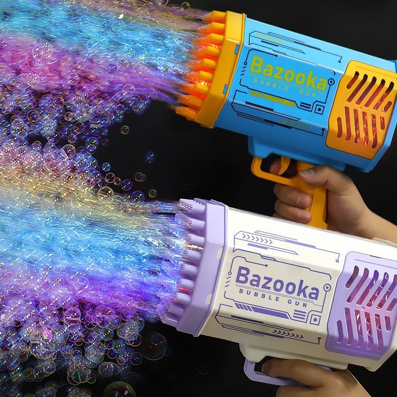 Home Bubble Gun Rocket 69 Holes Soap Bubbles Machine Gun Shape Automatic Blower With Light Toys For Kids Pomperos