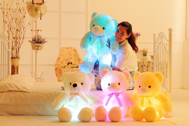 Home Creative Light Up LED Teddy Bear Stuffed Animals Plush Toy Colorful Glowing Christmas Gift For Kids Pillow